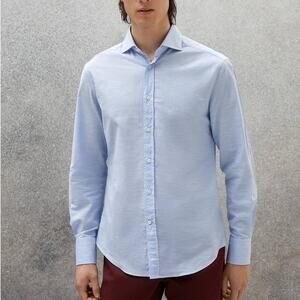 Zara Shirt Men L Light Blue Lightweight Button-down Collar Long Sleeve